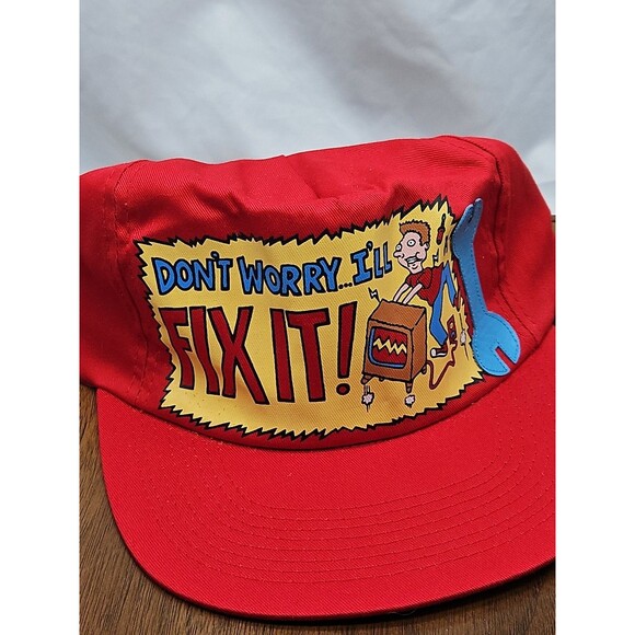 Vintage 80s 90s Don't Worry I'll Fix it Red Funny Hat Cap Snapback Dad Novelty - Picture 2 of 11